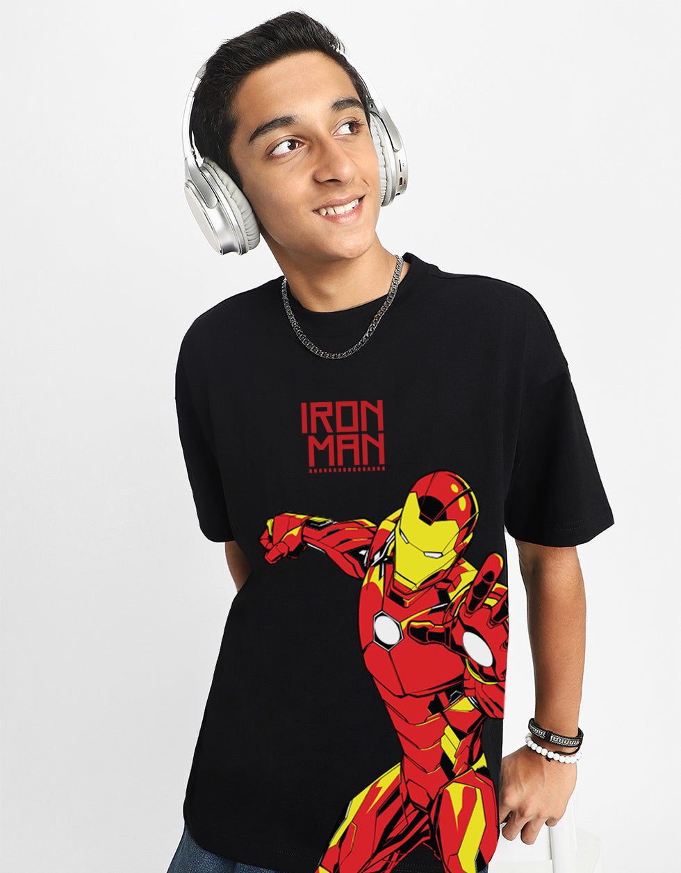 Ironman Black Oversized Graphic Front Printed Boys T-shirt