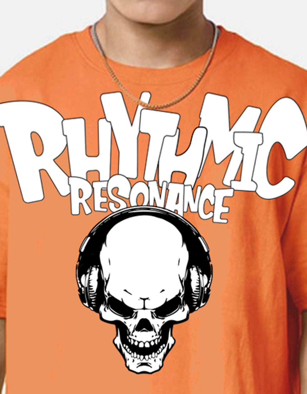 RHYTMIC Orange Oversized Typographic Front Printed Tshirt