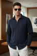 Navy Plain Regular Fit Single Pocket Full Sleeve Exclusive Shirt