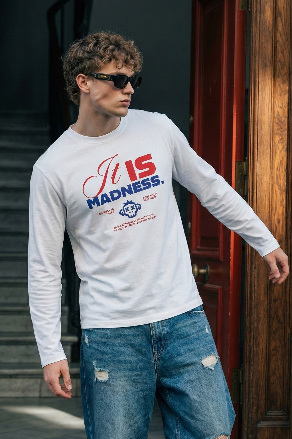 Madness White Full Sleeves Regular Fit Printed T-shirt