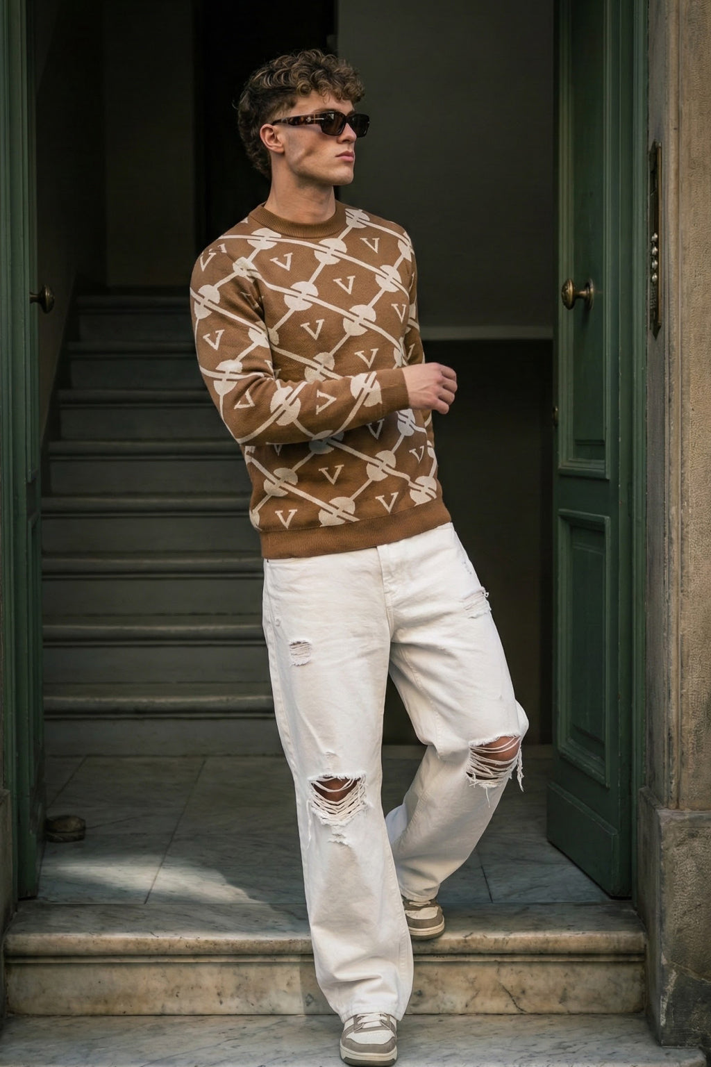 Musterd Yellow Jacquard Printed Regular FIt Sweatshirt