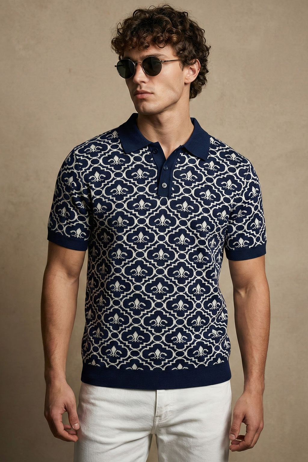 Navy Jacquard Textured Regular Fit Exclusive Polo T-Shirt