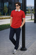 Red Pique Stripe Collar Regular Fit Tipping Polo T-shirt