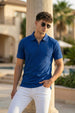 Navy Interlock Plain Regular Fit Zipper Polo T-shirt