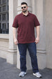 Maroon Pique Stripe Collar Plus Size Tipping Polo T-shirt