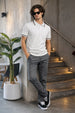 White Strriped Collar Flatknit Textured Regular Fit Exclusive Polo T-Shirt