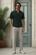 Green Ribknit Ribbed Plain Regular Fit Polo T-shirt