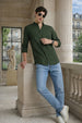 Olive Plain Regular Fit Chinese Collar Full Sleeve Exclusive Shirt