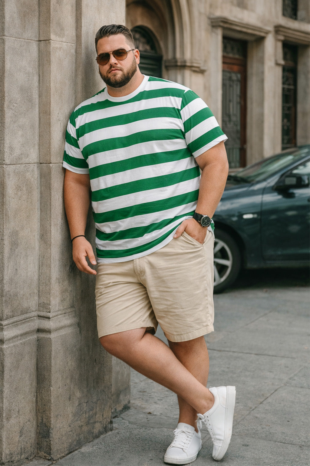 Heritage Stripe Green & White Plus Size T-shirt
