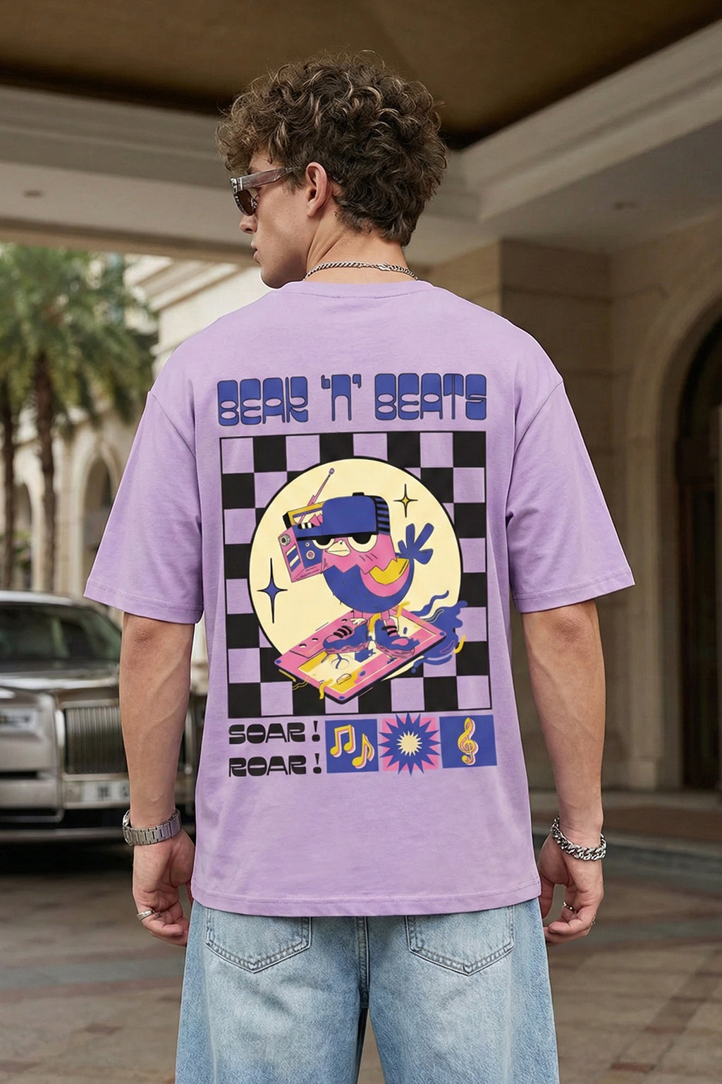 Sour Roar Lilac Oversized Printed T-shirt