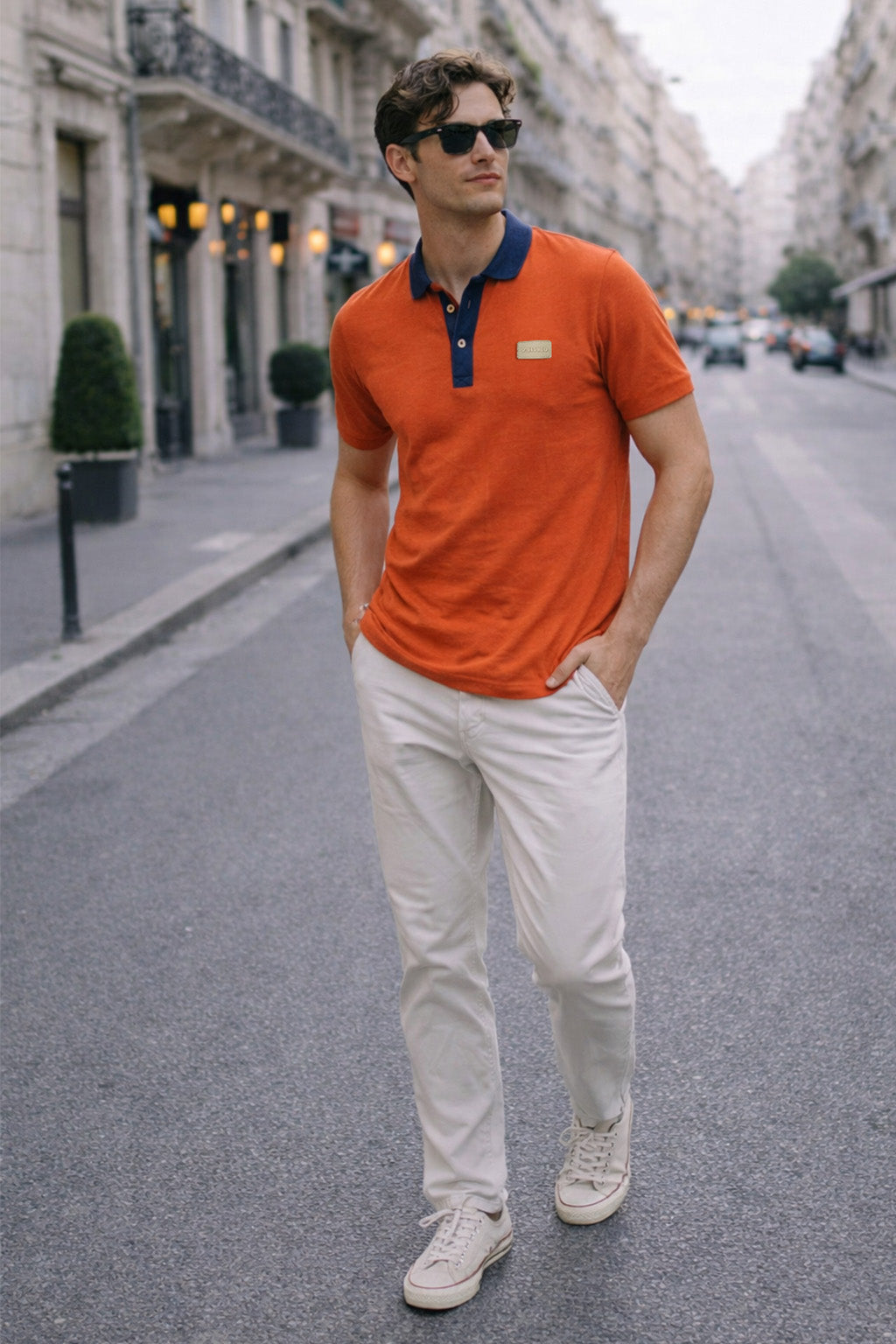 Orange Contrast Collar Economic Regular Fit Pique Polo