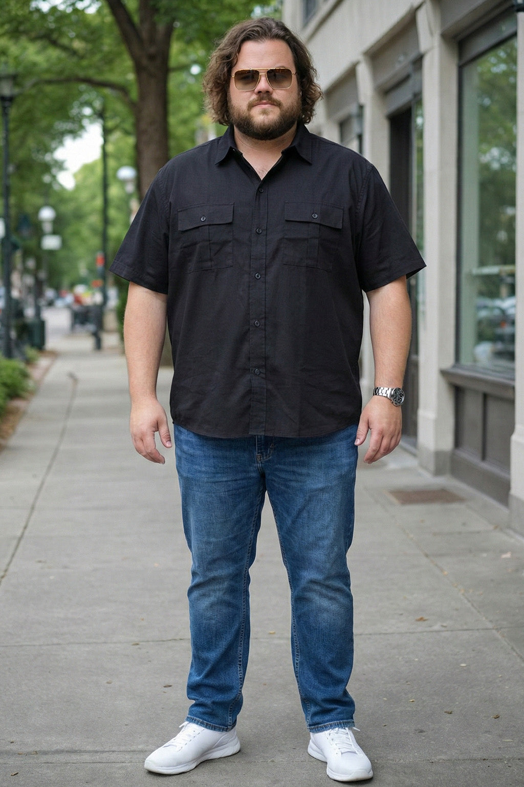 Black Plus Size Half Sleeve Dual Pocket Utility Exclusive Shirt