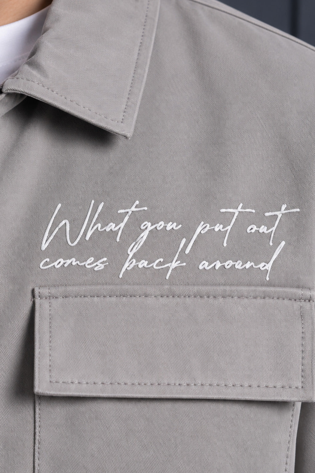 Light Grey 4-Pocket Regular Fit Nylon Exclusive Shacket