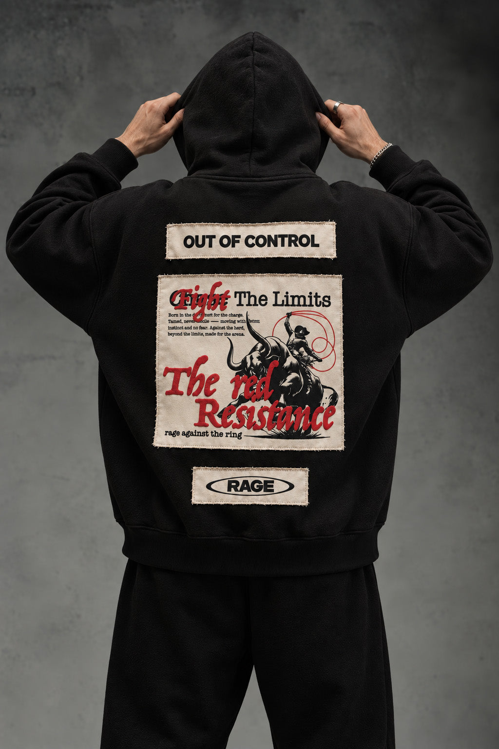 Fight The Limits Black Printed Graphic Patch Oversized Exclusive Hoodie