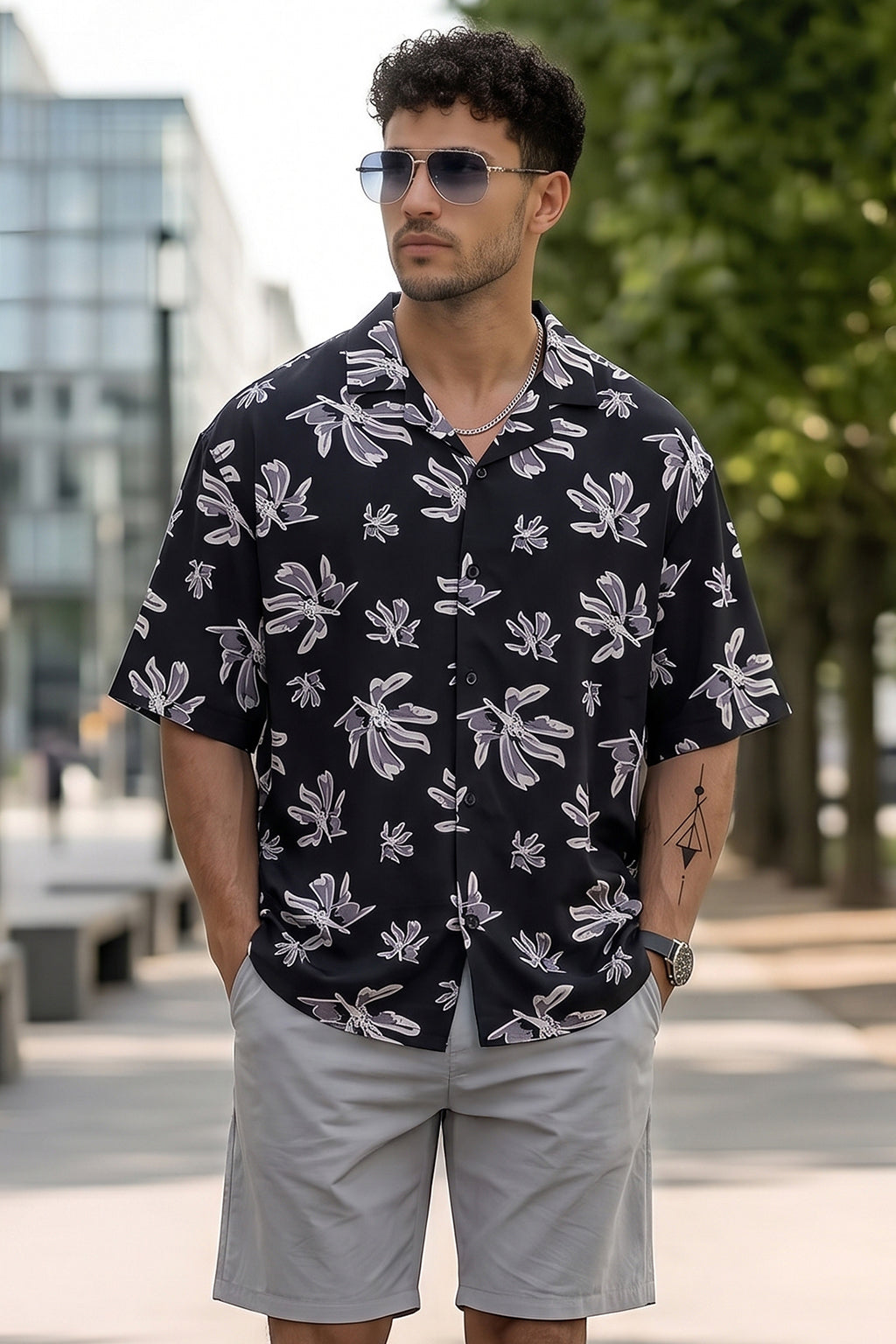 Crimson Petal Black All Over Printed Oversized Exclusive Shirt