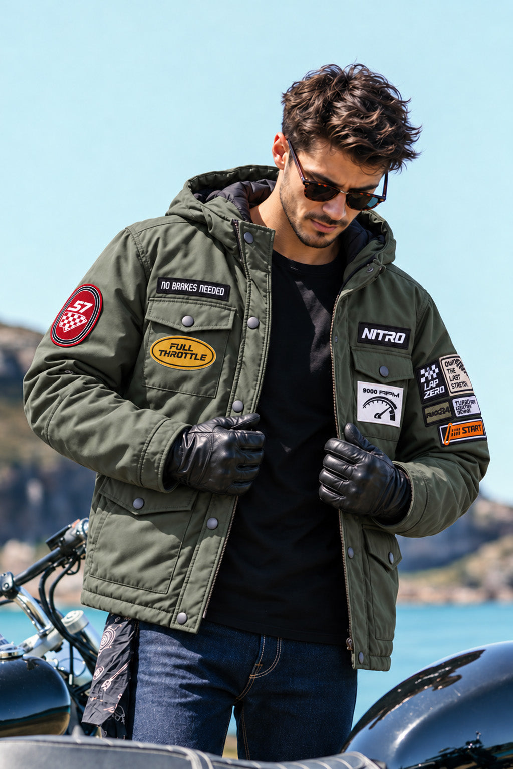 Olive Green Multi-Patch Functional Pocket Hooded Jacket