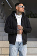 Black Ribbed Cuff Regular Fit Zip-Up Hoodie