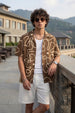 Abstract Maze Brown All Over Print Oversized Exclusive Shirt