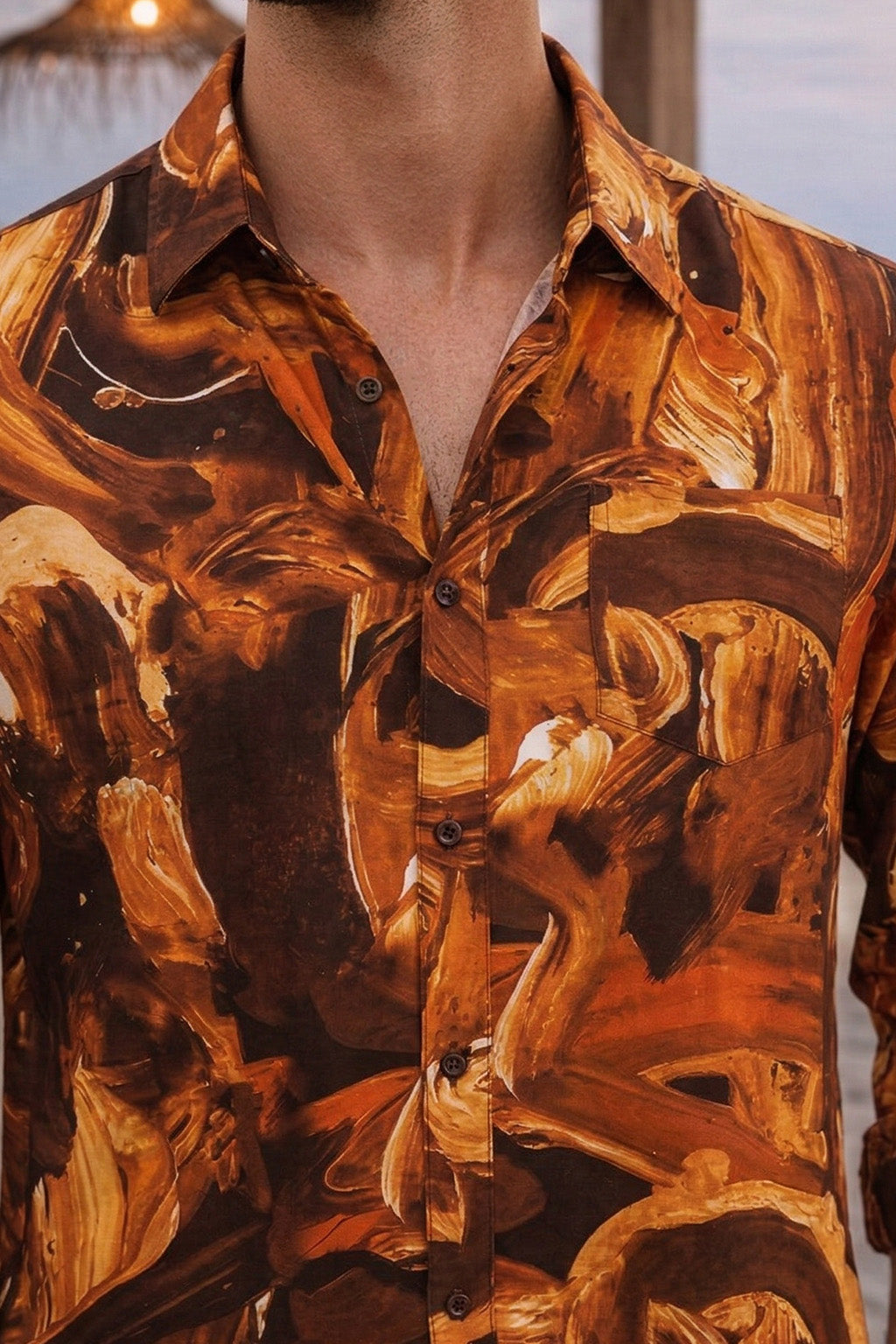 Abstract Orange All Over Print Regular Fit Exclusive Shirt
