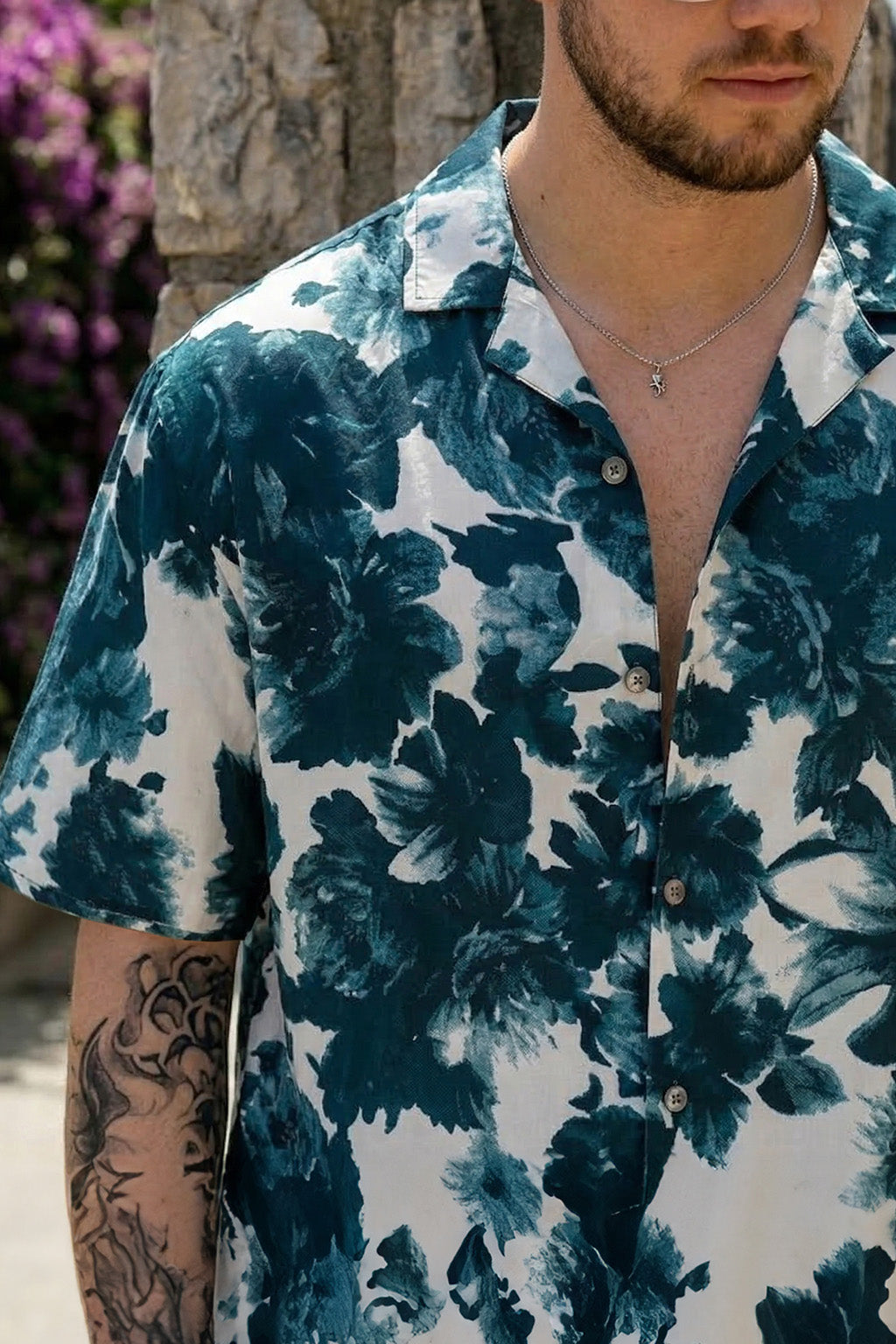 Leaf Print White & Navy Oversized All Over Printed Exclusive Shirt