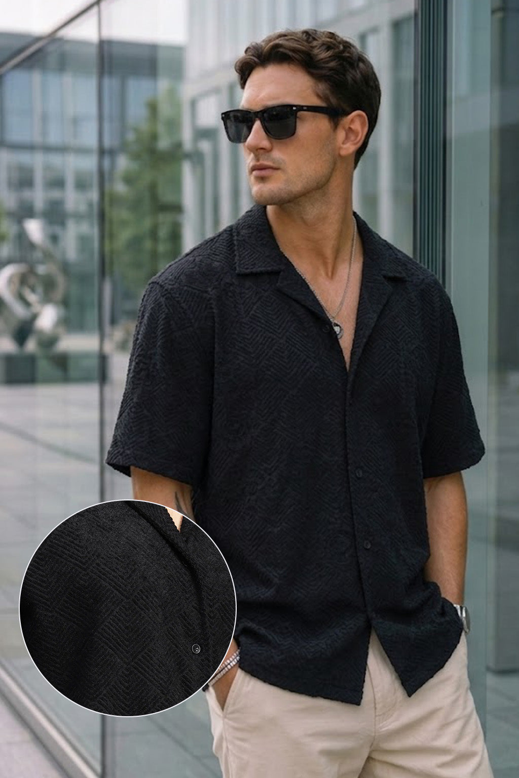 Black Jacquard Plain Oversized Exclusive Shirt