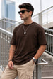Brown Plain Regular Fit T-shirt