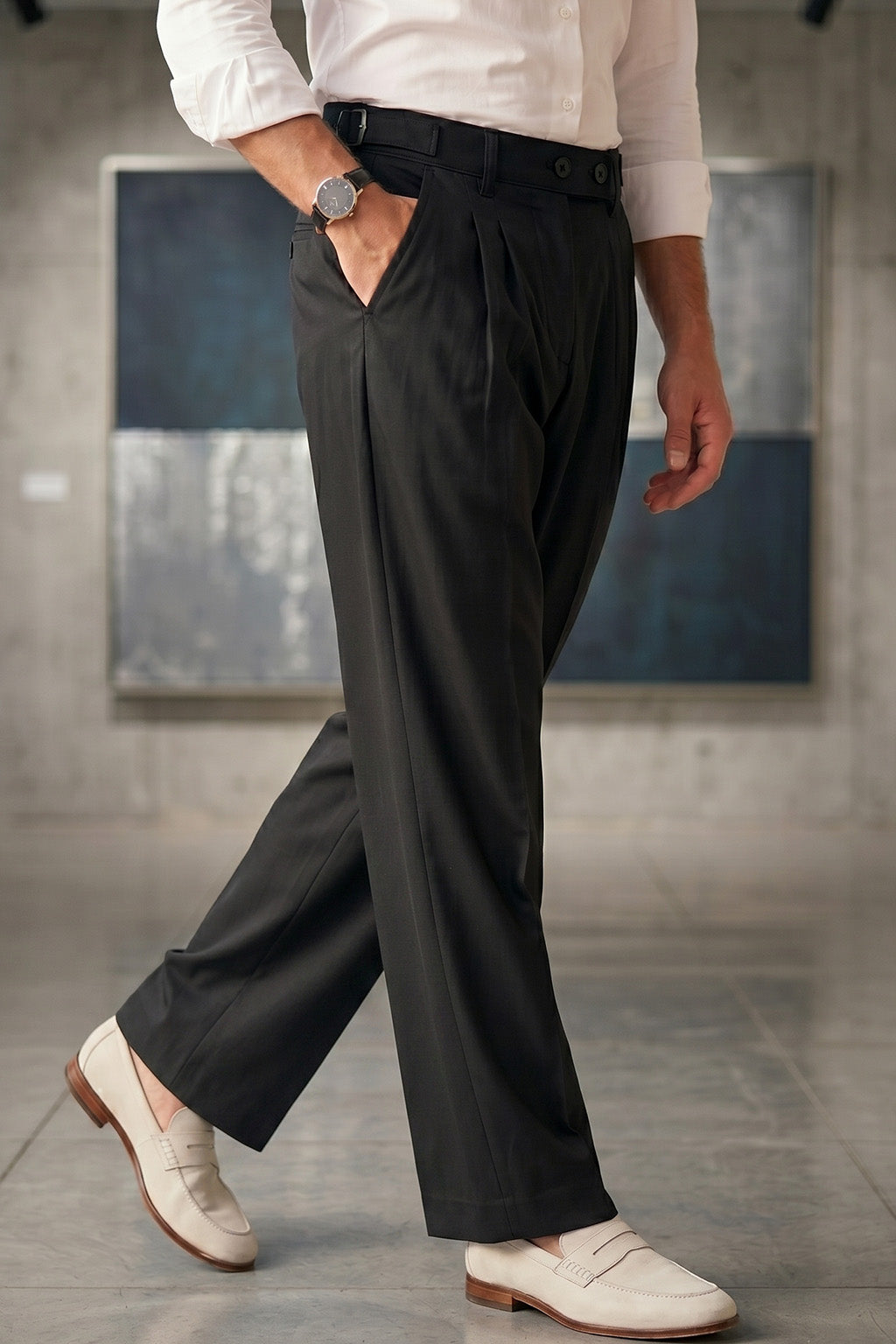 Black Tailored High-Waist Adjustable Weist Korean Pant