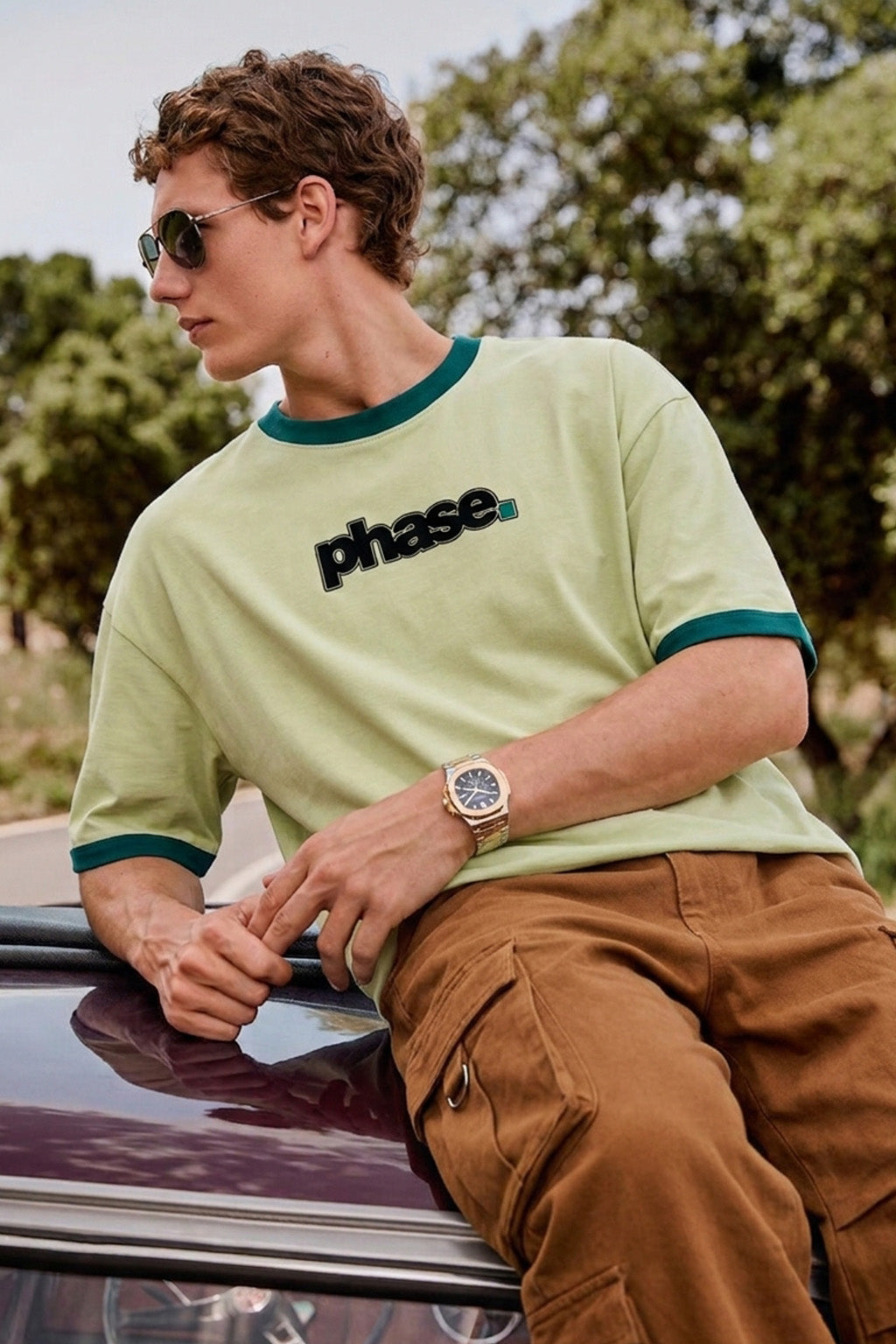 The Phase Fogg Green Oversized Printed T-shirt