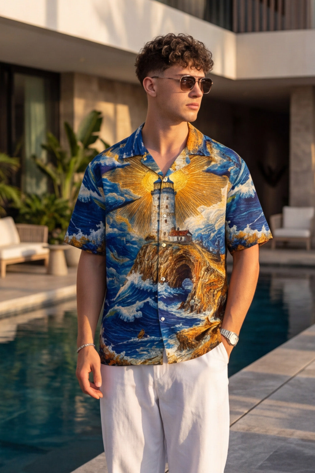 Lighthouse Blue All Over Print Oversized Exclusive Shirt