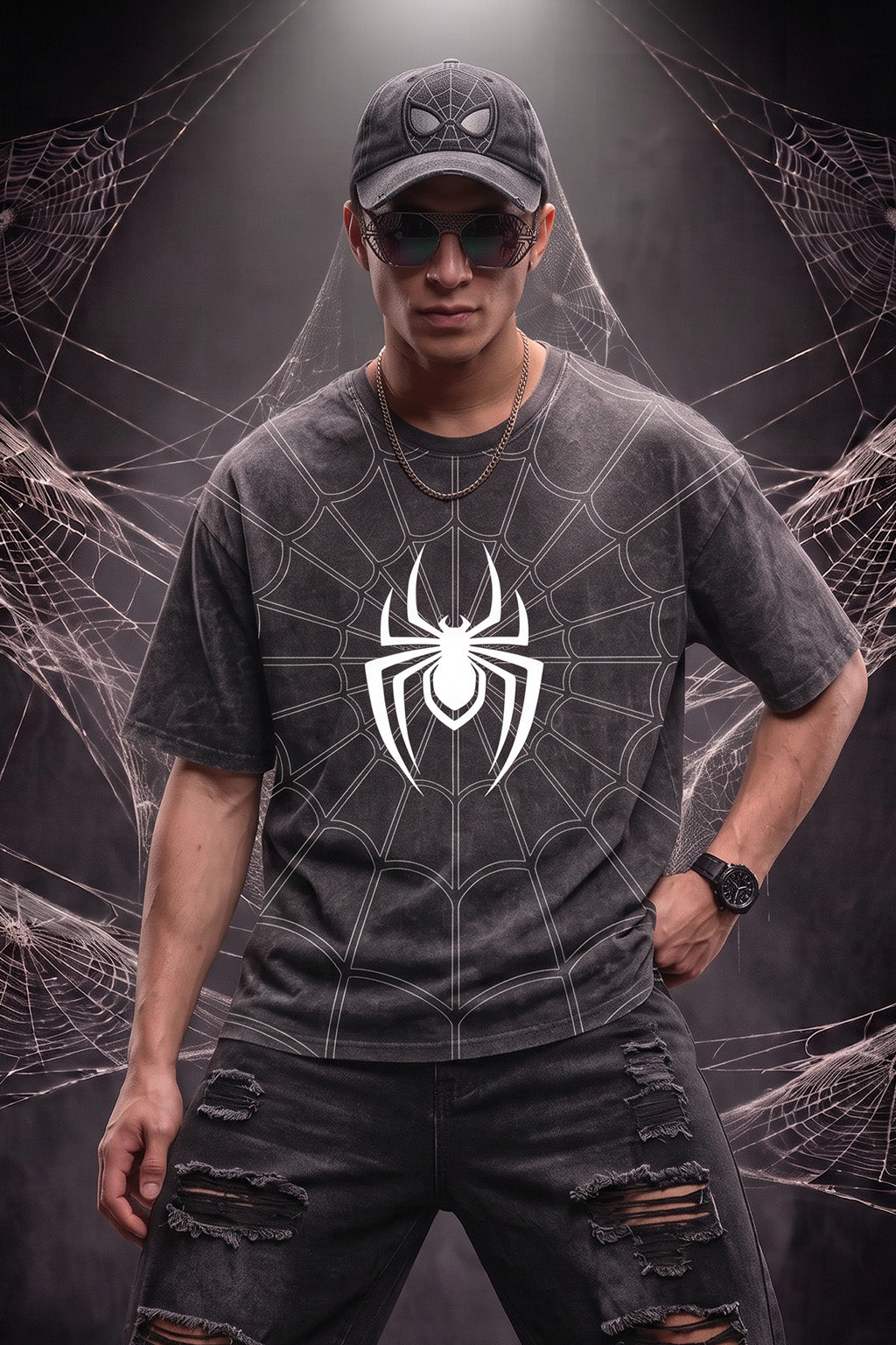 SpiderVerse Webline Black Acid Washed T-Shirt Supreme Edition