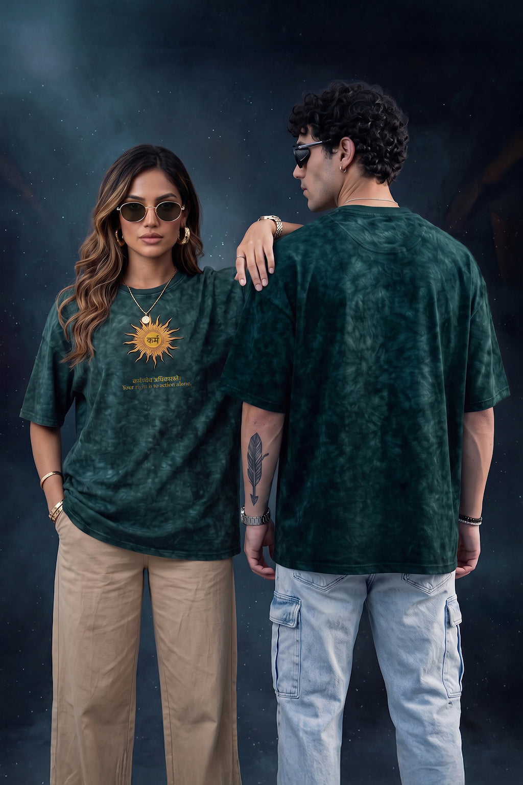 कर्म Green Acid Washed Printed Exclusive T-shirt Epic Collection For Women