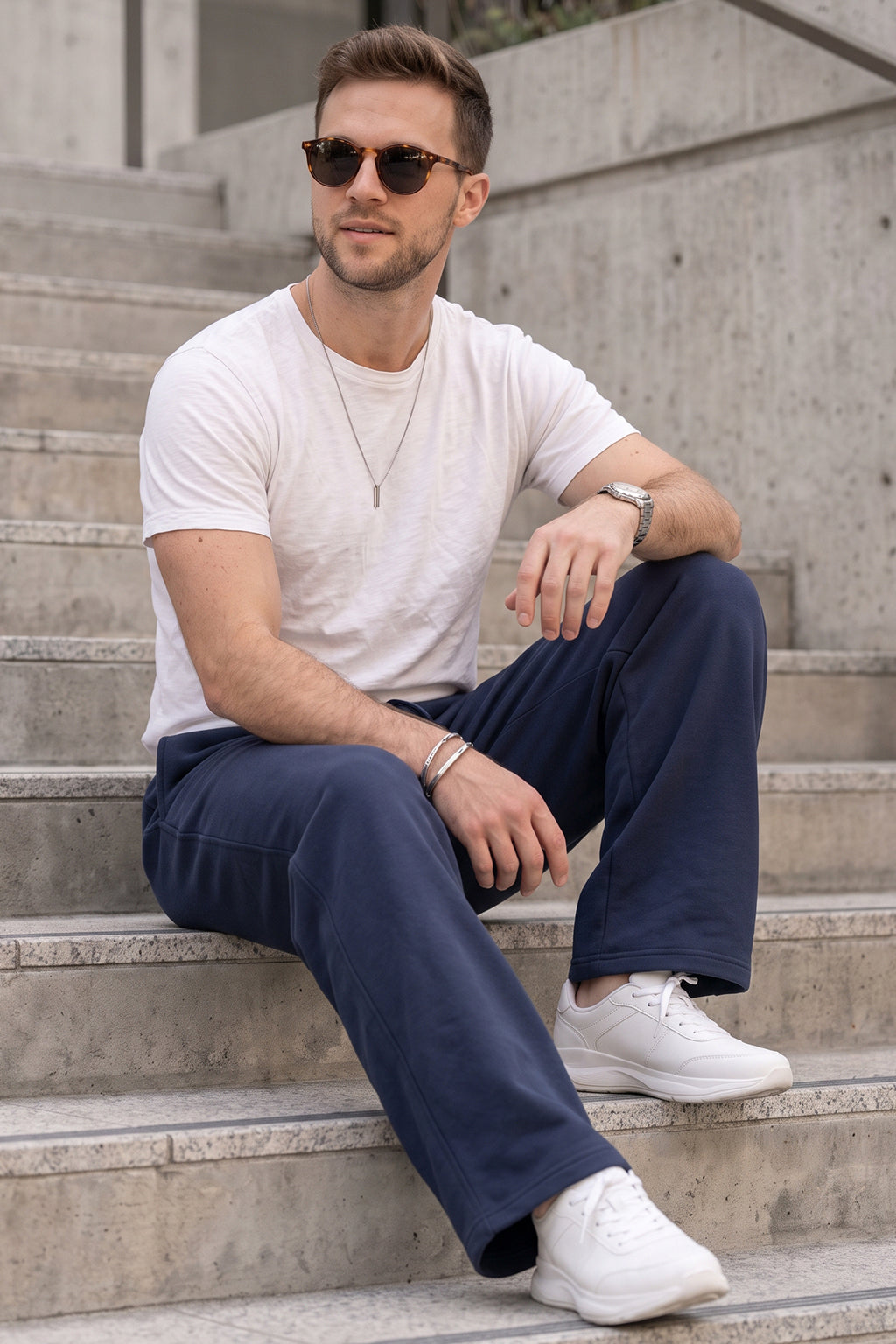 Navy Minimalist Loopknit Loose Fit Streetwear Jogger