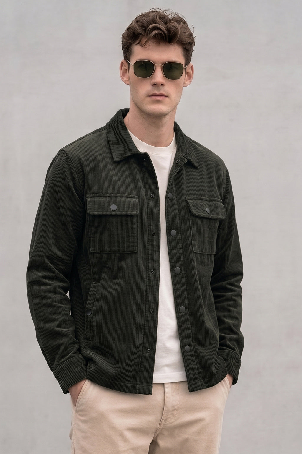 Olive Green 4 Pocket Loose Fit Exclusive Corduroy Jacket