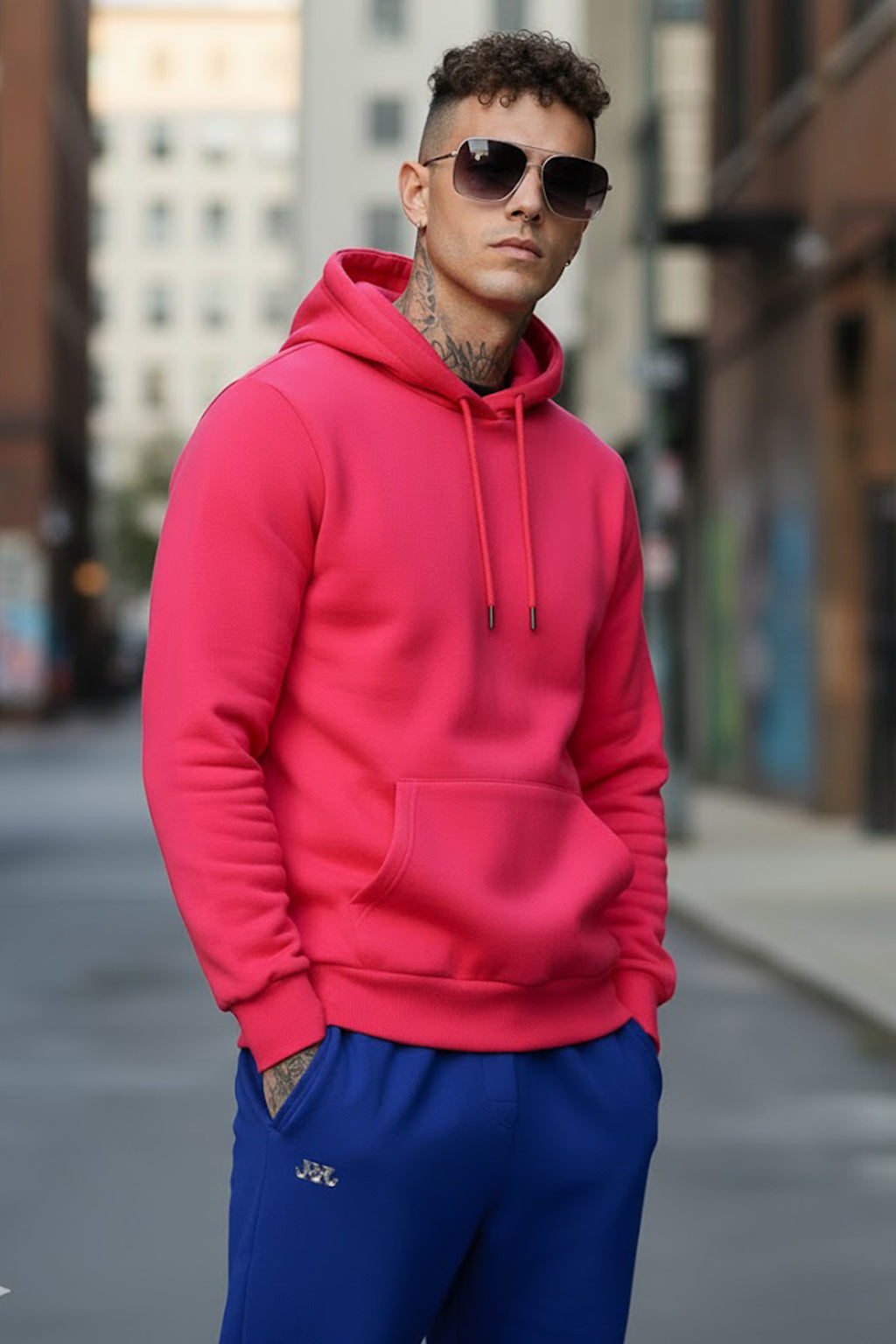Magenta Plain Regular Fit Hoodie
