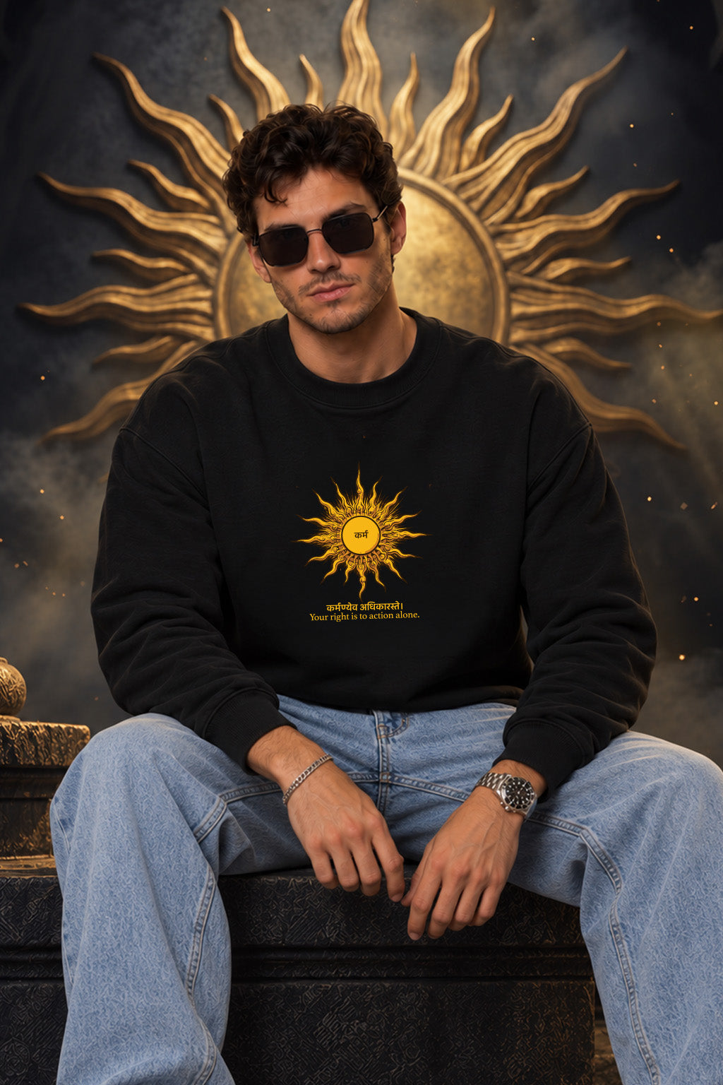 Karma Black Prinetd Oversized Exclusive Sweatshirt