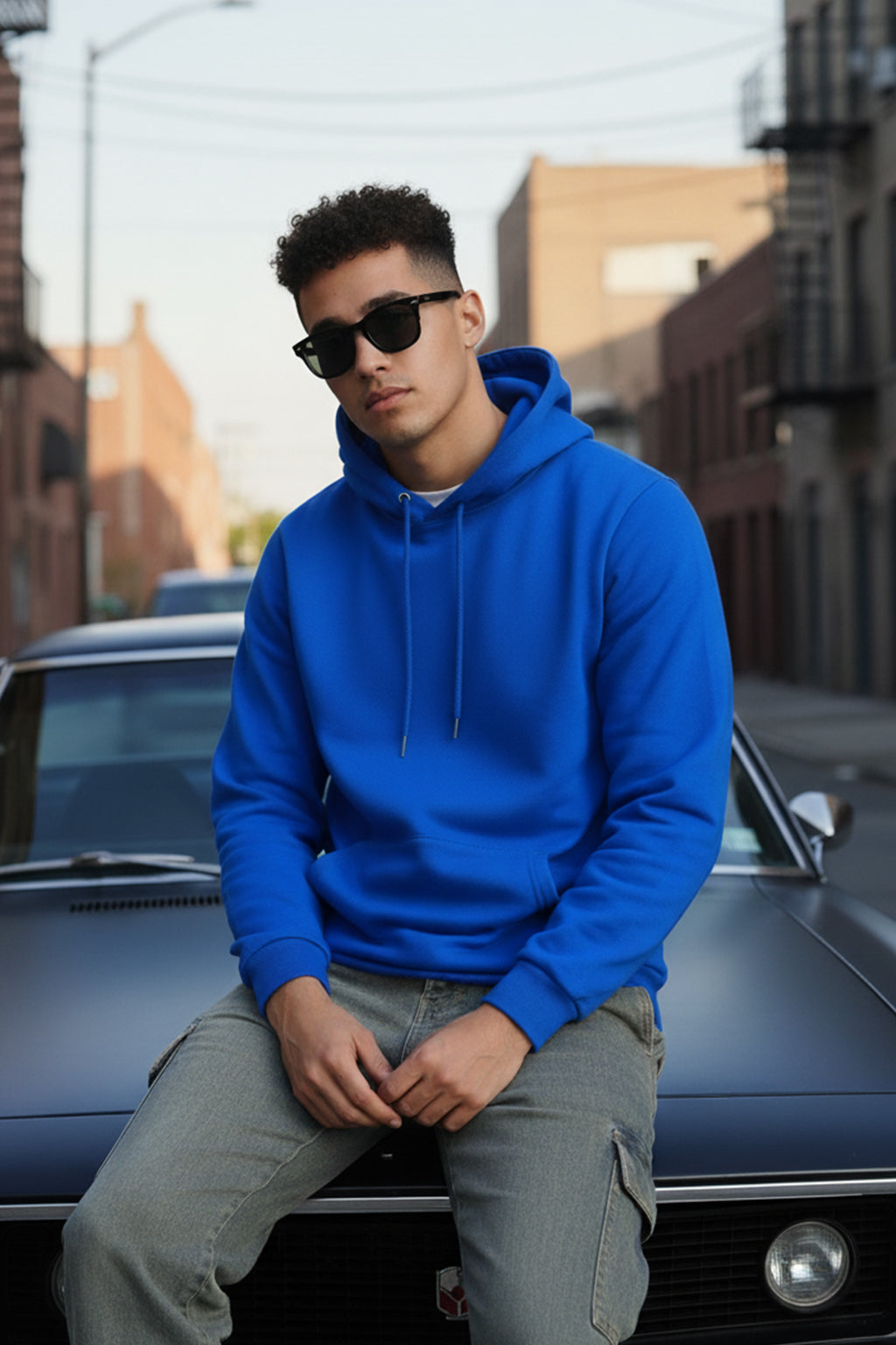 Travel Blue Regular Fit Back Printed Hoodie