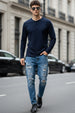Henley Navy Solid T-shirt