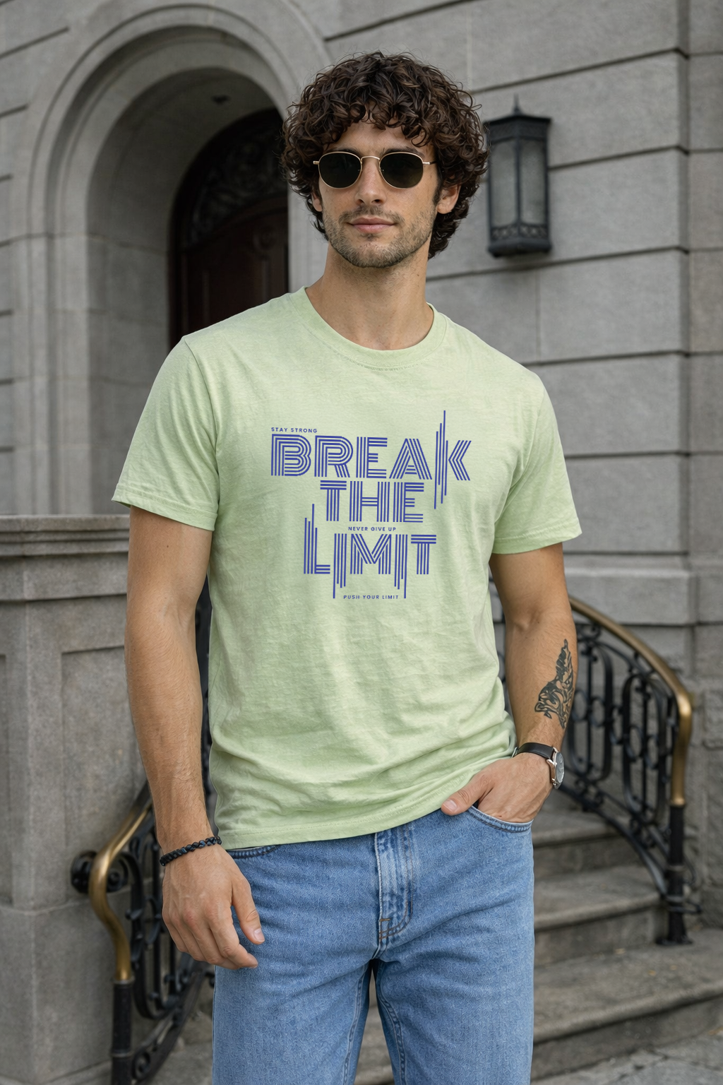 Break The Limit Green Regular Fit Printed T-shirt