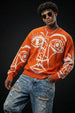 Veirdo Orange Flat knit Printed Regular Fit Sweatshirt