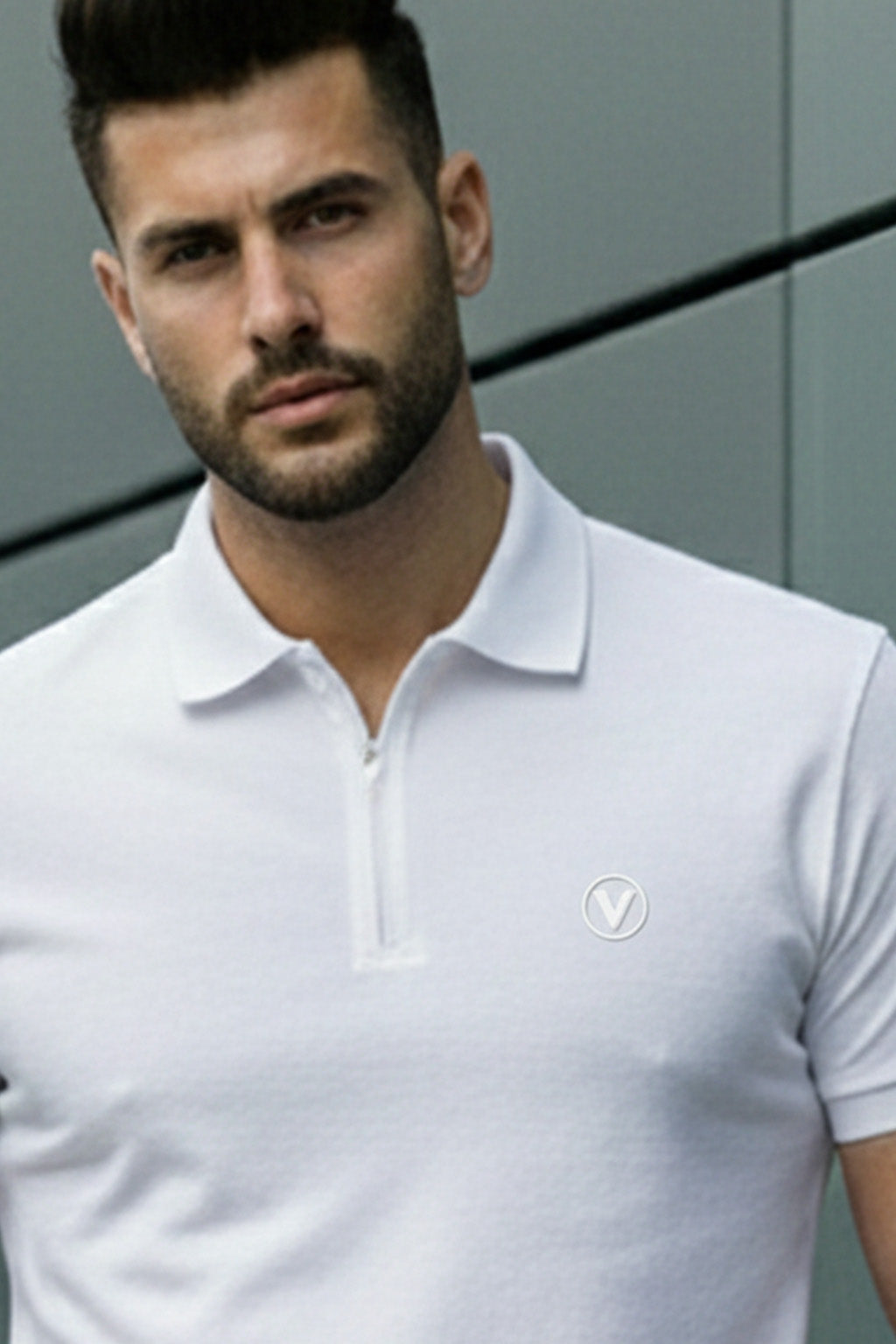 White Interlock Plain Regular Fit Zipper Polo T-shirt