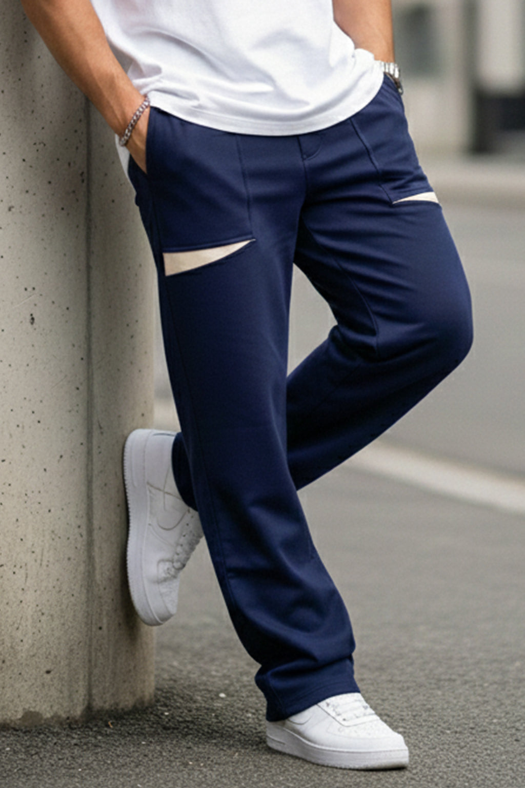 Navy Plain Everyday Loose Fit Knitted Cargo