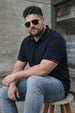 Navy Pique Stripe Collar Plus Size Tipping Polo T-shirt