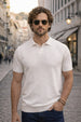 Classic Diamond Weave White Flatknit Textured Loose Fit Exclusive Polo T-Shirt