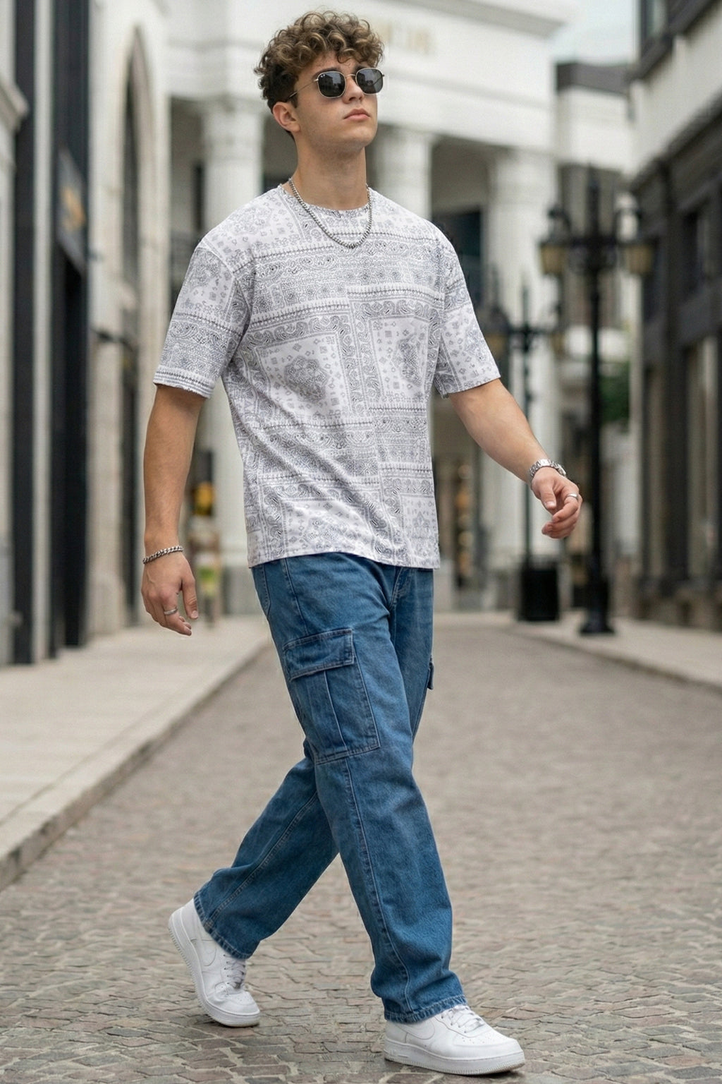 Paisley White Oversized All Over Printed T-shirt