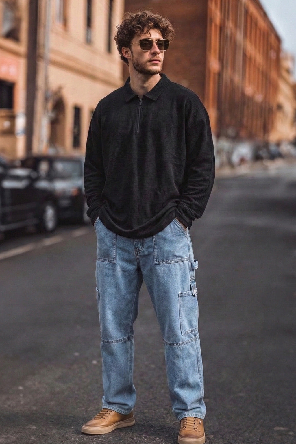 Fortec Plain Black Oversized Full Sleeve Exclusive Polo T-shirt