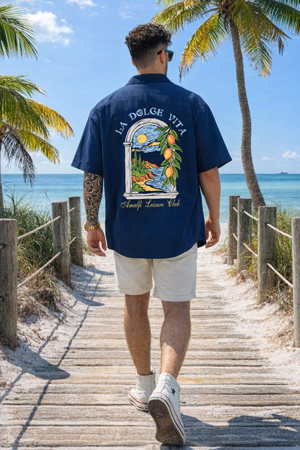 La VIta Navy Oversized Printed Exclusive Shirt