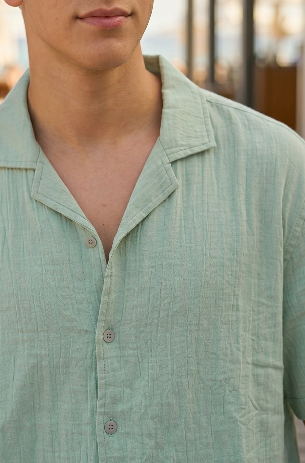 Feather Feel Mint Oversized Plain Double Layer Exclusive Cotton Shirt