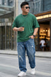 Dark Green Canal Plain Plus Size T-shirt
