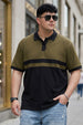 Olive And Black Striped Plus Size Polo T-shirt