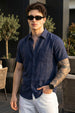 Navy Plain Regular Fit Half Sleeve Single Pocket Exclusive Shirt